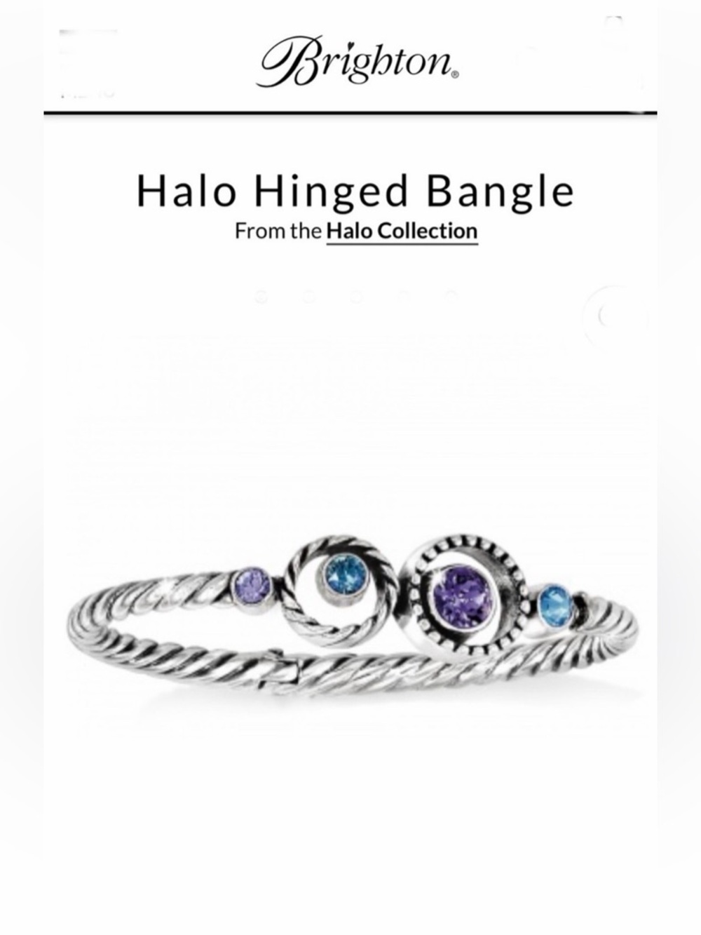 🌝 Brighton Halo Hinged Bangle SLVR TANZANITE SWAROVSKI CRYSTAL INLAY